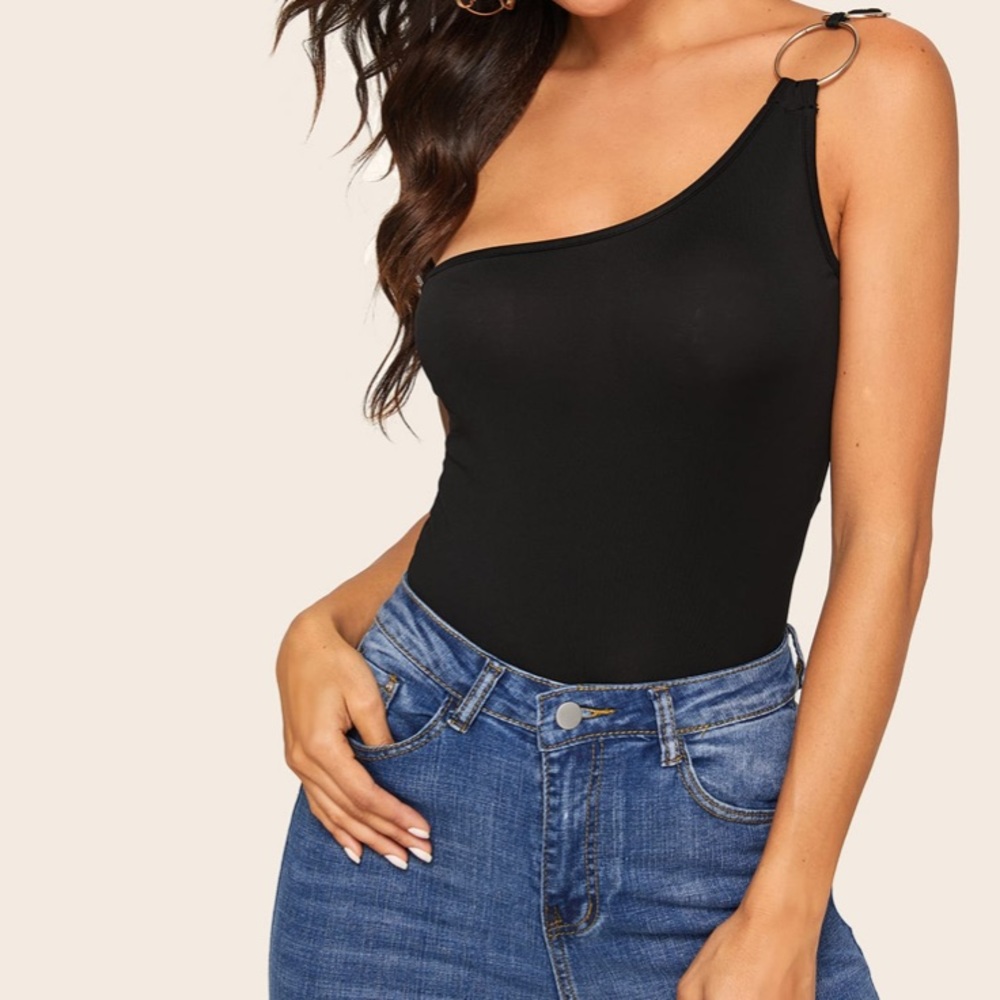 One Shoulder Black Crop Top